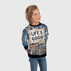Свитшот детский Жизнь хороша-пэчворк, цвет: 3D-черный — фото 2
