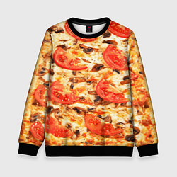 Свитшот детский Пицца с грибами и томатом - текстура, цвет: 3D-черный