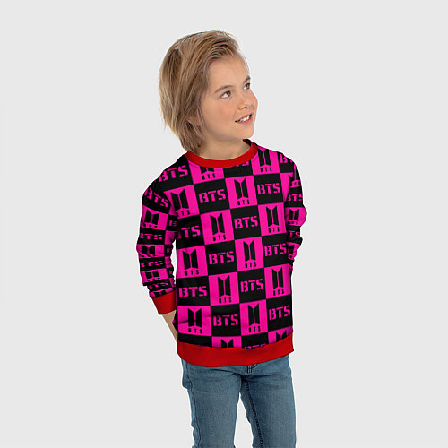 Детский свитшот BTS pattern pink logo / 3D-Красный – фото 3