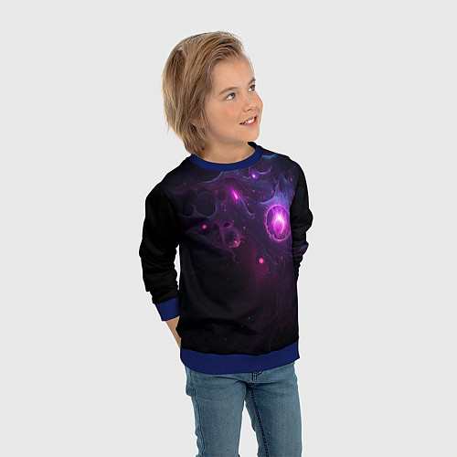 Детский свитшот Космическая объемная абстракция с фиолетовым свече / 3D-Синий – фото 3