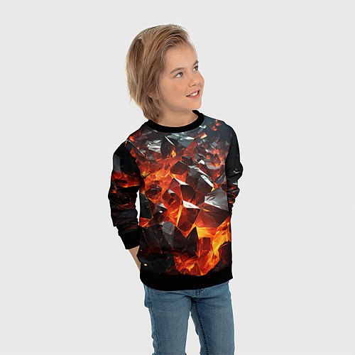 Детский свитшот Взрыв камней в красном неоне / 3D-Черный – фото 3