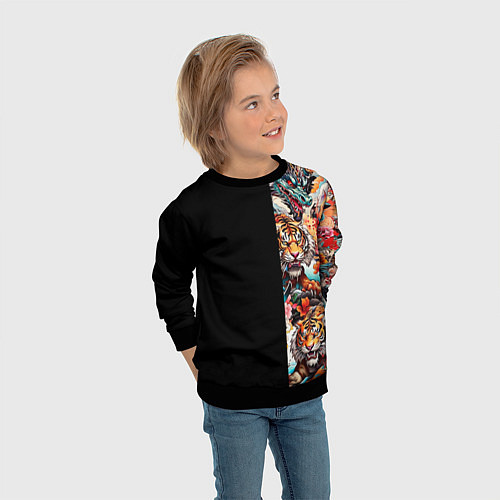 Детский свитшот Тату ирезуми дракона тигр лис и самурай / 3D-Черный – фото 3