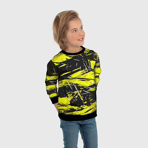 Детский свитшот Yellow geometry - спортивный узор / 3D-Черный – фото 3