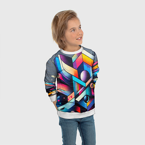 Детский свитшот Геометрическое абстрактное граффити - нейросеть / 3D-Белый – фото 3