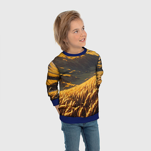 Детский свитшот Пшеничное поле - аниме / 3D-Синий – фото 3