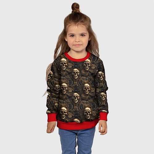 Детский свитшот Черепа и узоры лакшери / 3D-Красный – фото 4