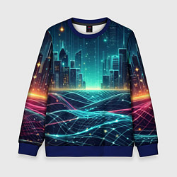 Свитшот детский Metropolis - vaporwave neon glow, цвет: 3D-синий