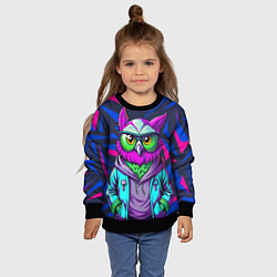 Свитшот детский Модная сова сине-фиолетовый фон, цвет: 3D-черный — фото 2