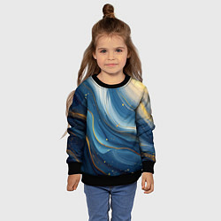 Свитшот детский Золотая волнистая текстура на синей ткани, цвет: 3D-черный — фото 2