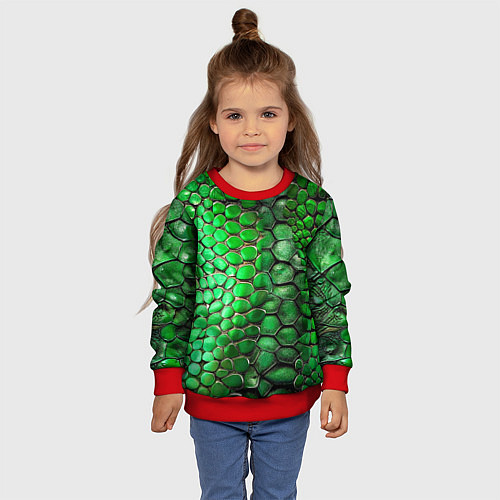 Детский свитшот Зеленая змеиная кожа / 3D-Красный – фото 4