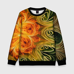 Свитшот детский Зелено-оранжевый фрактал, цвет: 3D-черный
