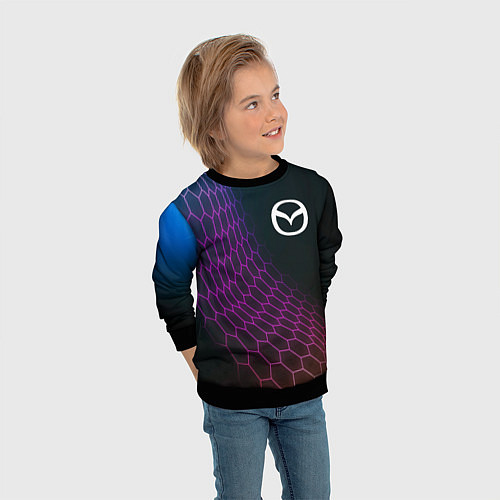 Детский свитшот Mazda neon hexagon / 3D-Черный – фото 3