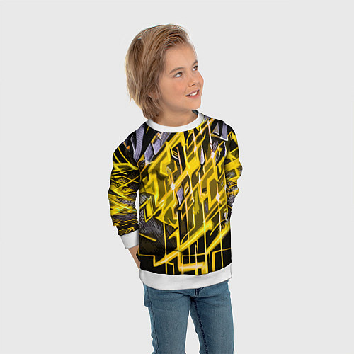 Детский свитшот Yellow and white abstraction / 3D-Белый – фото 3