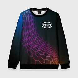 Свитшот детский BYD neon hexagon, цвет: 3D-черный
