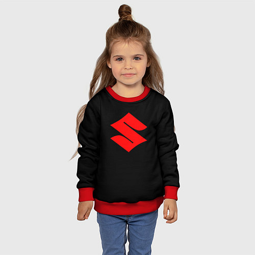 Детский свитшот Suzuki red logo / 3D-Красный – фото 4