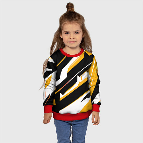 Детский свитшот Жёлто-белые широкие линии на чёрном фоне / 3D-Красный – фото 4