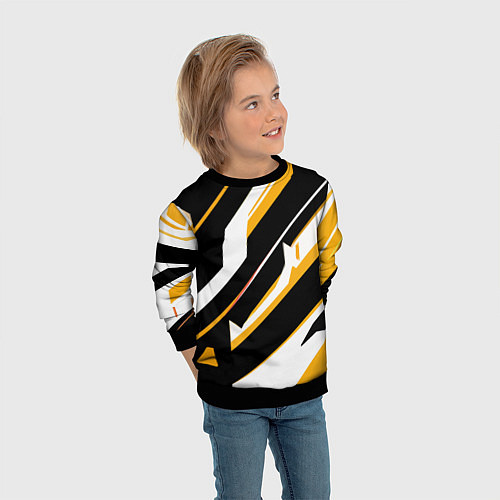 Детский свитшот Жёлто-белые широкие линии на чёрном фоне / 3D-Черный – фото 3