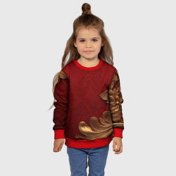 Свитшот детский Объемный золотой лист на красном текстурном фоне, цвет: 3D-красный — фото 2