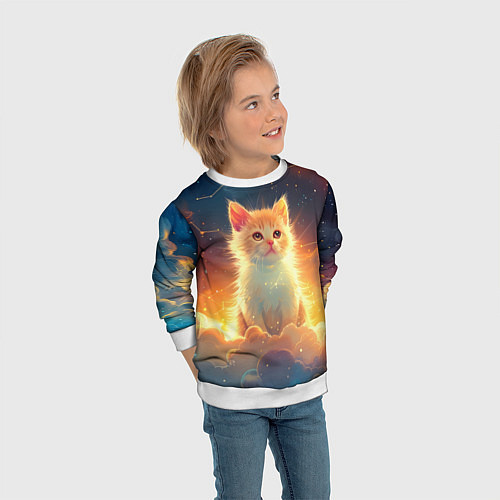 Детский свитшот Котик и космические созвездия / 3D-Белый – фото 3