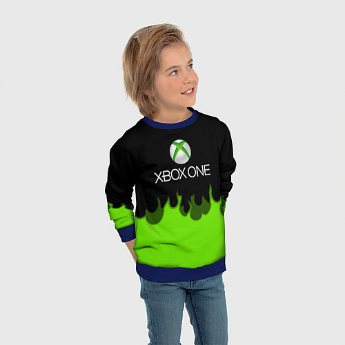 Детский свитшот Xbox green fire / 3D-Синий – фото 3