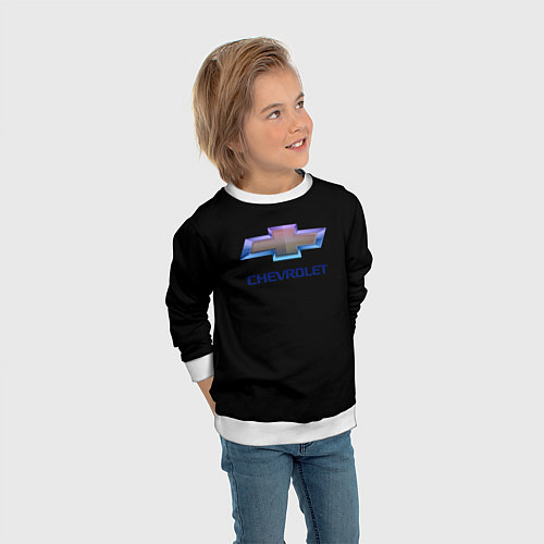 Детский свитшот Chevrolet logo neon / 3D-Белый – фото 3