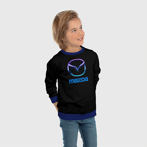 Детский свитшот Mazda neon logo / 3D-Синий – фото 3