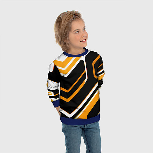 Детский свитшот Чёрно-жёлтые полосы на белом фоне / 3D-Синий – фото 3