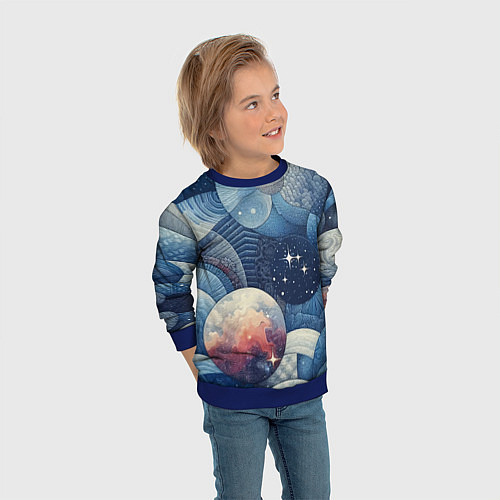 Детский свитшот Космический пэчворк - нейросеть / 3D-Синий – фото 3