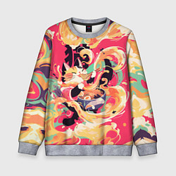 Свитшот детский The cat eats noodles, цвет: 3D-меланж