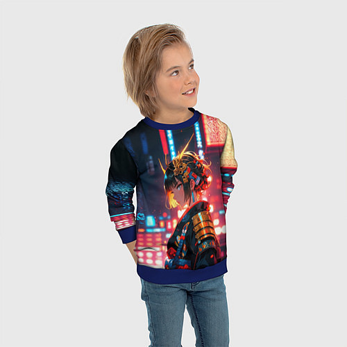 Детский свитшот Девушка-самурай / 3D-Синий – фото 3