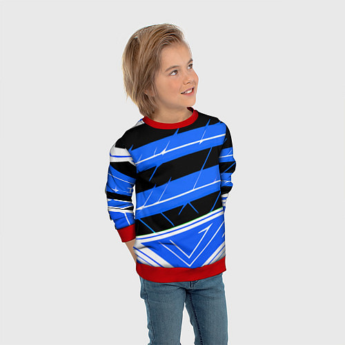 Детский свитшот Чёрно-белые полосы на синем фоне / 3D-Красный – фото 3