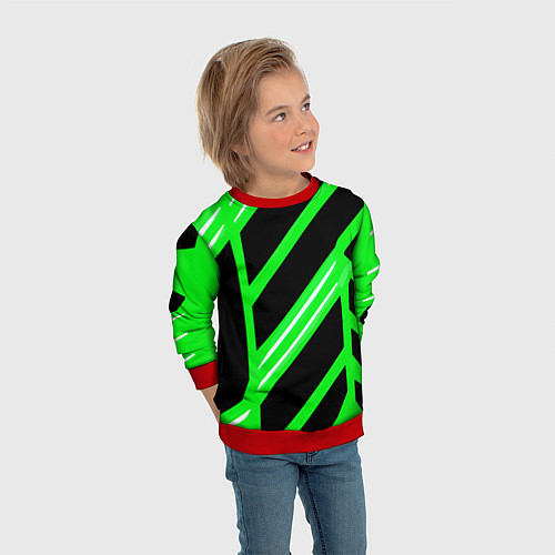 Детский свитшот Чёрно-белые полосы на зелёном фоне / 3D-Красный – фото 3