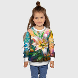 Свитшот детский Лилии абстракция гранж, цвет: 3D-белый — фото 2