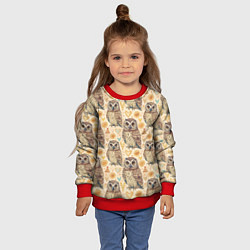 Свитшот детский Совы милые в паттерне, цвет: 3D-красный — фото 2