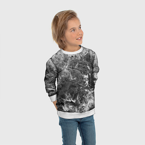 Детский свитшот Абстракция - серый дым / 3D-Белый – фото 3