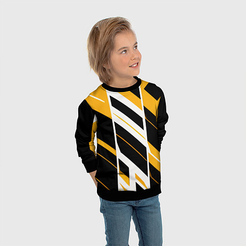 Детский свитшот Black and yellow stripes on a white background / 3D-Черный – фото 3