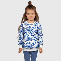 Свитшот детский Цветы и птицы орнамент, цвет: 3D-белый — фото 2