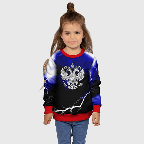 Детский свитшот Россия шторм и молнии / 3D-Красный – фото 4