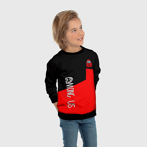 Детский свитшот Амонг ас геометрия красный / 3D-Черный – фото 3