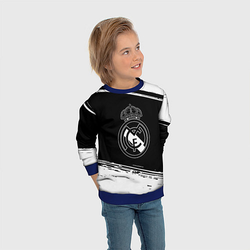 Детский свитшот Реал мадрид белое лого / 3D-Синий – фото 3