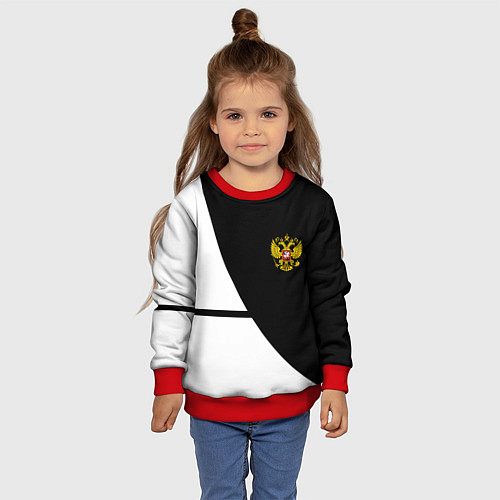 Детский свитшот Герб РФ текстура спорт / 3D-Красный – фото 4