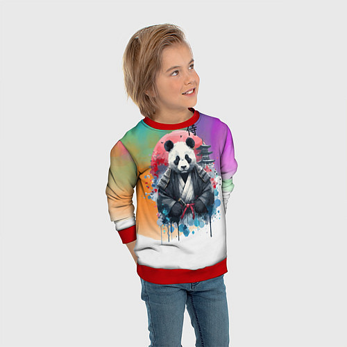 Детский свитшот Panda samurai - Japan / 3D-Красный – фото 3