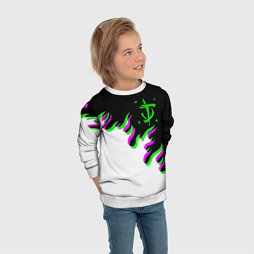 Детский свитшот Doom logo fire demon / 3D-Белый – фото 3