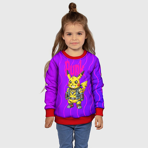 Детский свитшот Пикачу панк в розовом стиле / 3D-Красный – фото 4