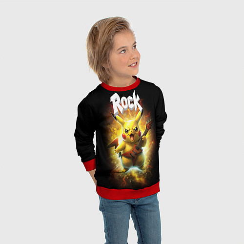 Детский свитшот Пикачу рокер с электрогитарой / 3D-Красный – фото 3