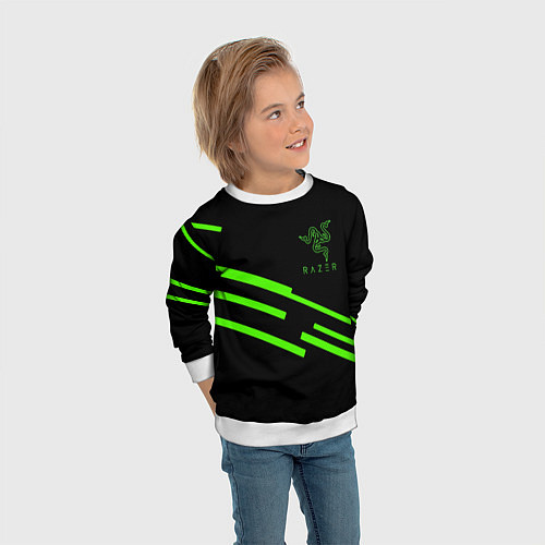 Детский свитшот Razer line green / 3D-Белый – фото 3