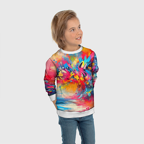 Детский свитшот Красочная абстракция - импрессионизм / 3D-Белый – фото 3