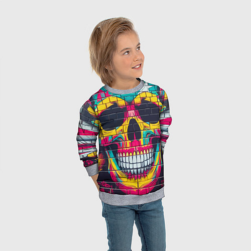 Детский свитшот Граффити черепа - нейросеть / 3D-Меланж – фото 3