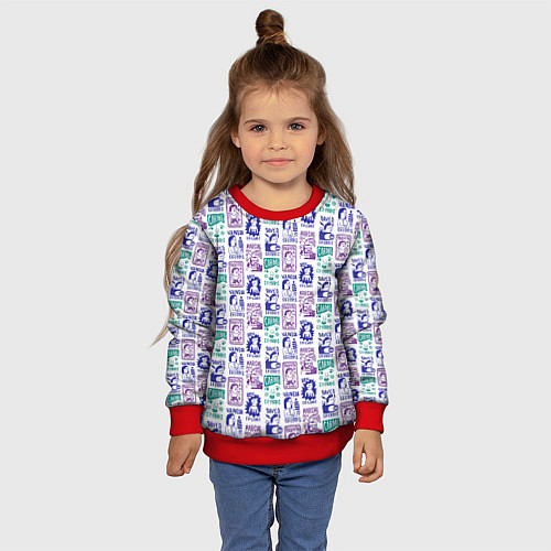 Детский свитшот Лица людей ретро / 3D-Красный – фото 4