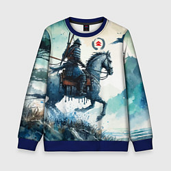 Свитшот детский Японский конный самурай - призрак Цусимы, цвет: 3D-синий